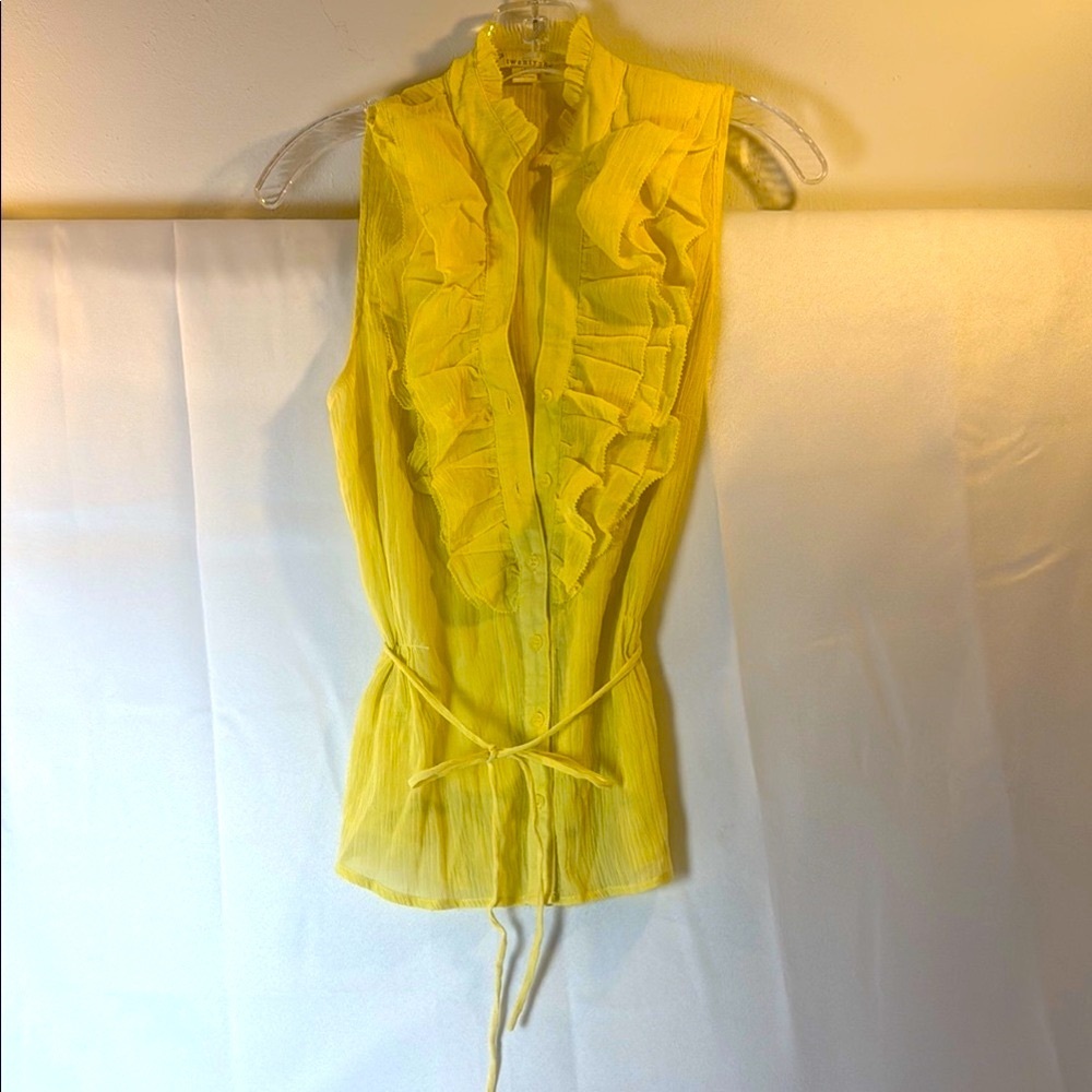 Forever 21 Yellow Ruffled Sleeveless Blouse with Tie Front